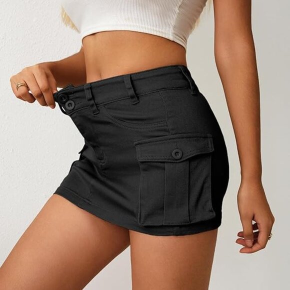 Mini Cargo Skirts for Women High Stretchy, Low Waist Y2k Skirt Button Cute Denim - Picture 4 of 5